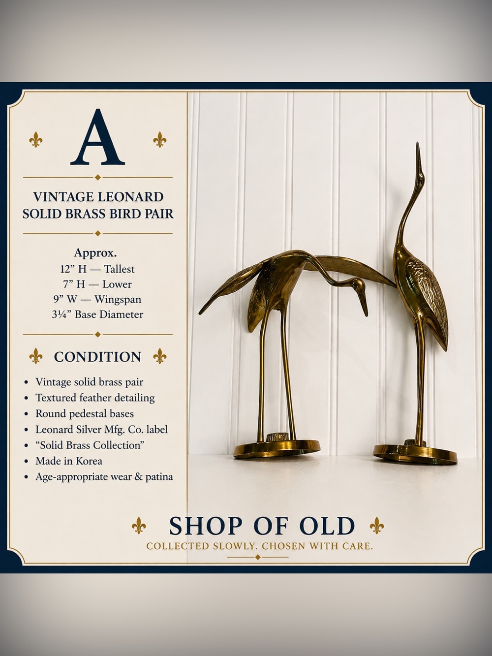 Vintage Leonard Solid Brass Bird Pair